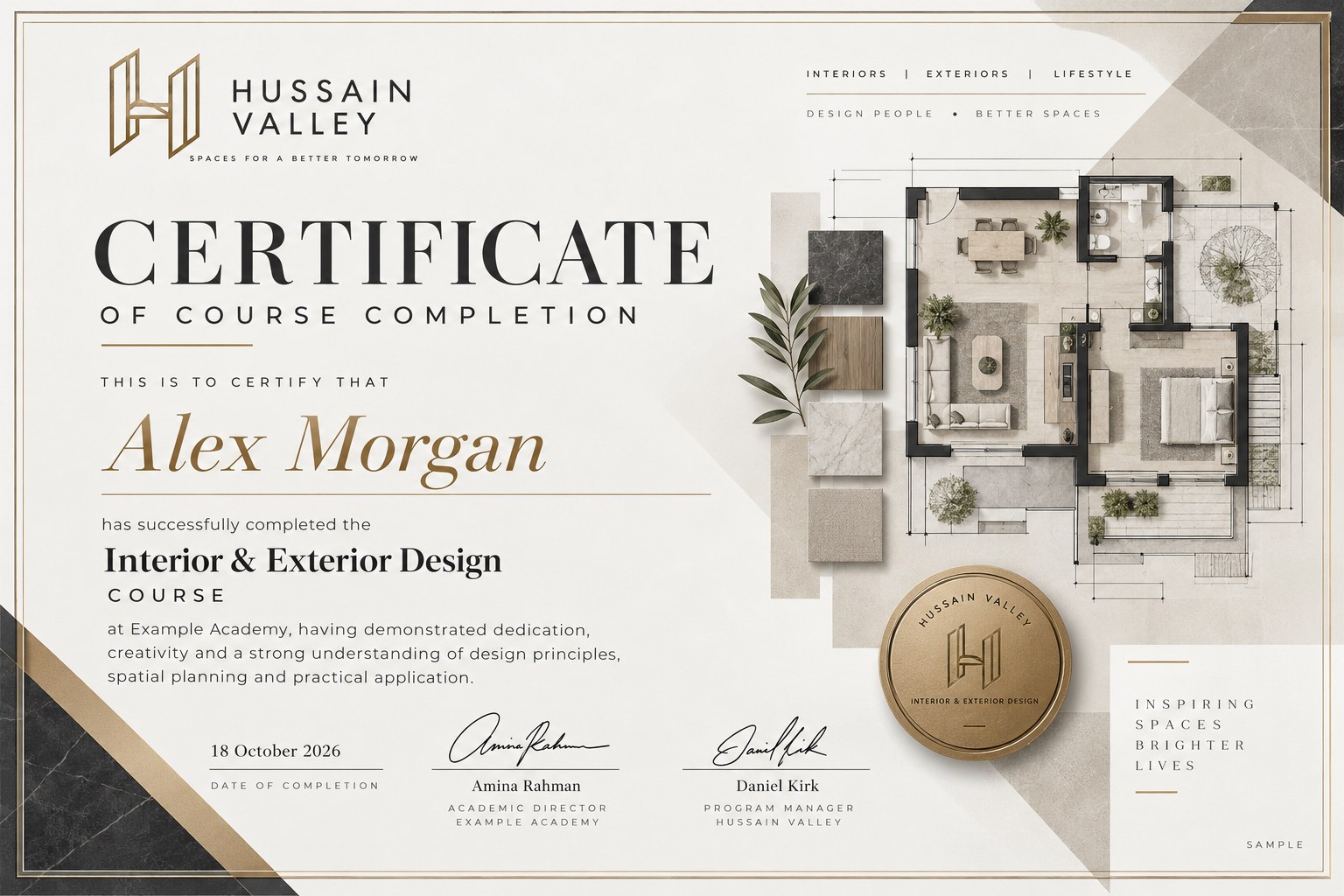 Illustrative AI-generated sample for Interior & Exterior Design Certificate