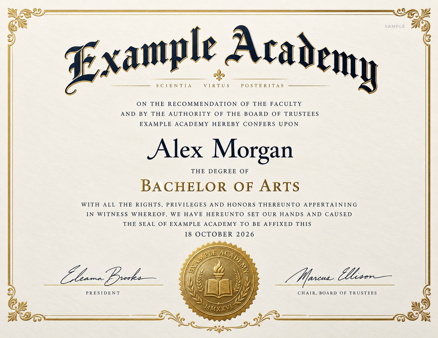 Illustrative AI-generated sample for Classic University Graduation Certificate