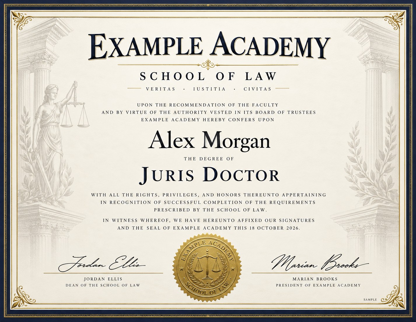 Illustrative AI-generated sample for Formal Law School Graduation Certificate