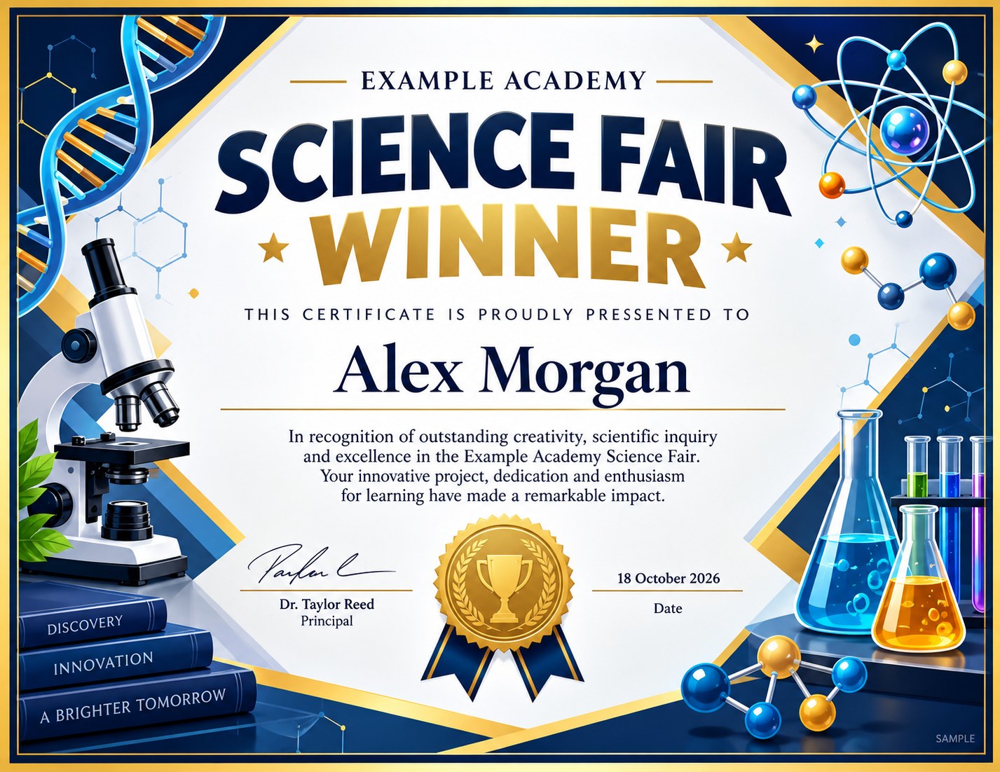 Illustrative AI-generated sample for Science Fair Winner Certificate