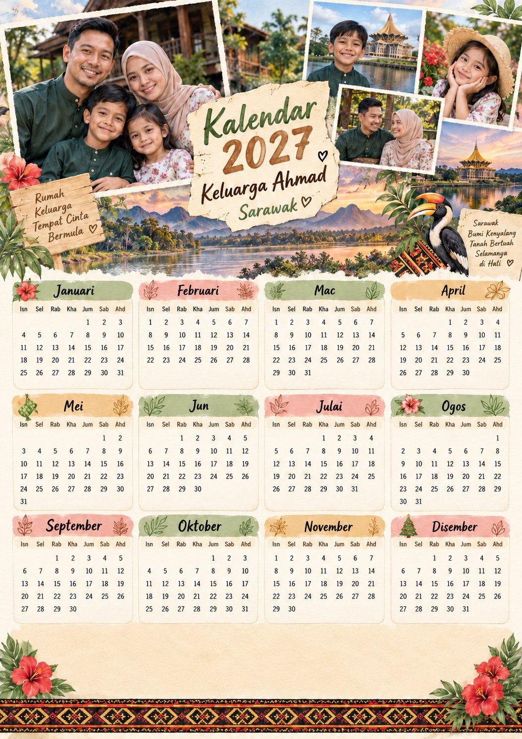 Illustrative AI-generated sample for Family Collage Calendar