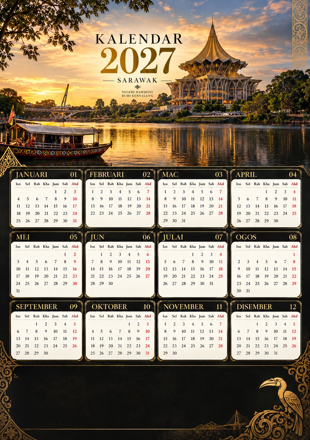 Illustrative AI-generated sample for Premium Black & Gold Calendar