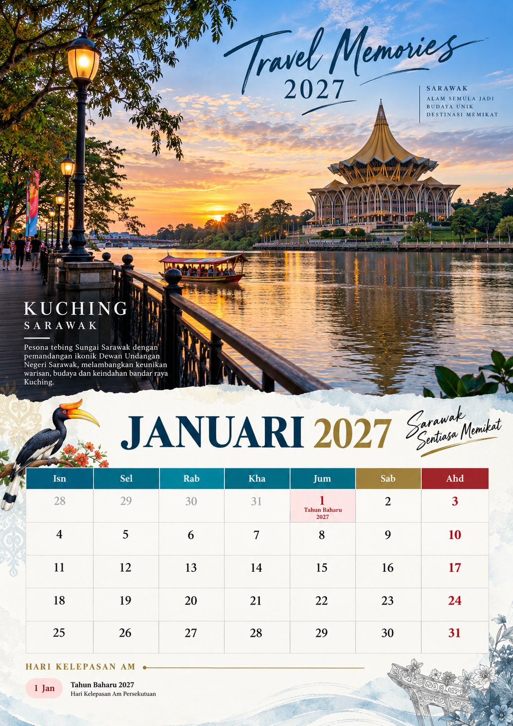 Illustrative AI-generated sample for Travel Magazine Monthly Calendar