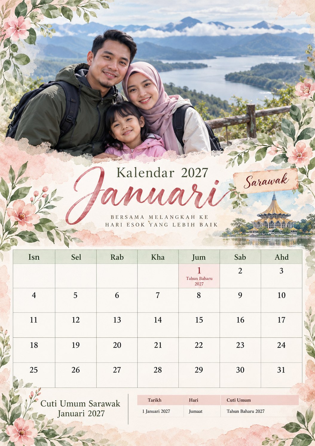 Illustrative AI-generated sample for Botanical Watercolor Calendar
