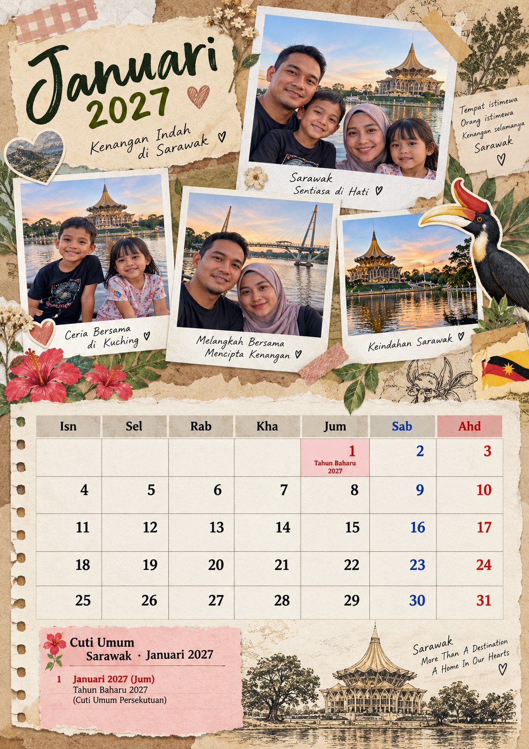 Illustrative AI-generated sample for Scrapbook / Polaroid Calendar
