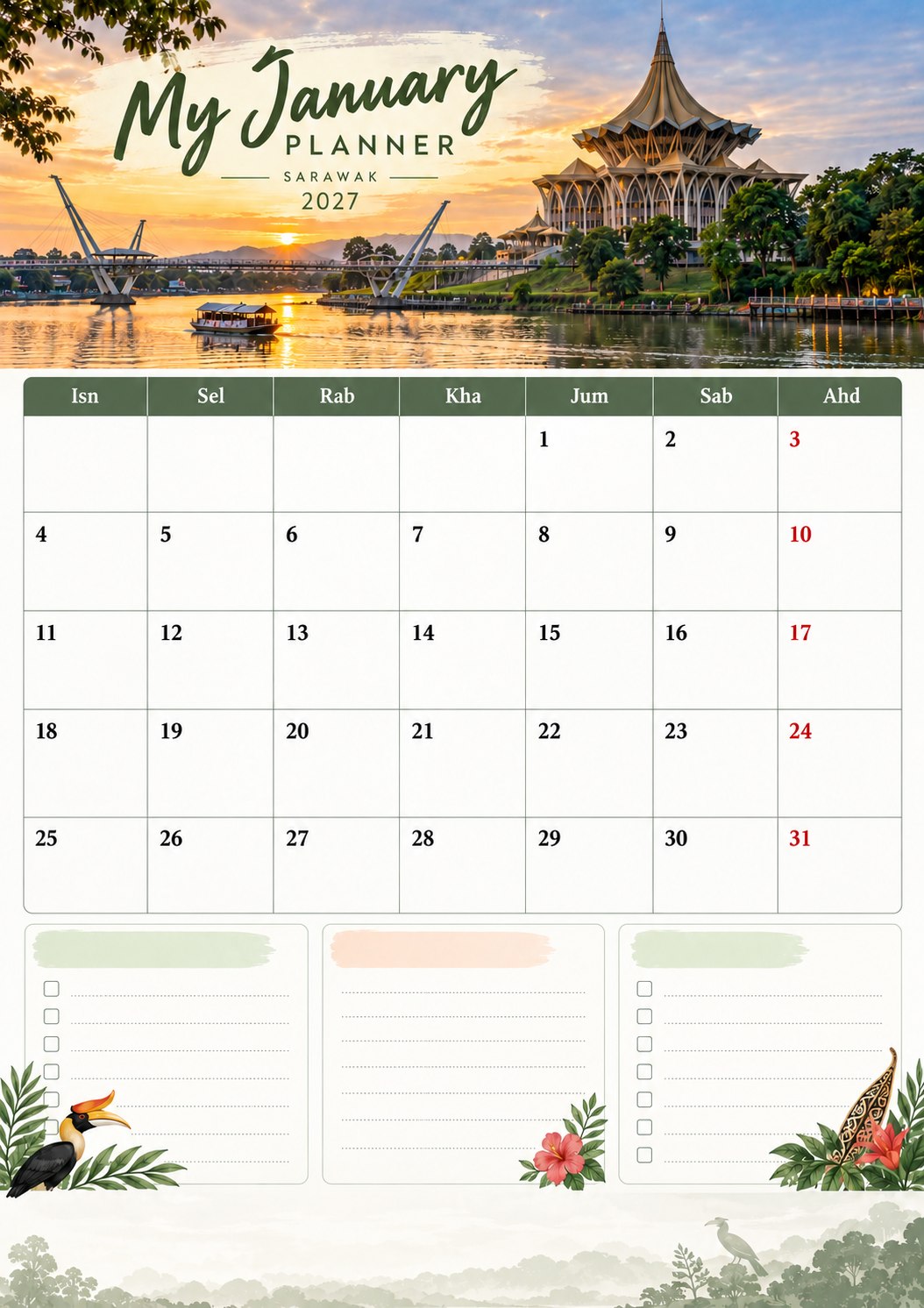 Illustrative AI-generated sample for Monthly Planner Calendar